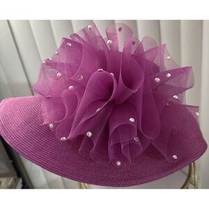Lilly & Taylor  Church Derby Wedding vibrant Fushia Pearl  Wide Brim Hat
